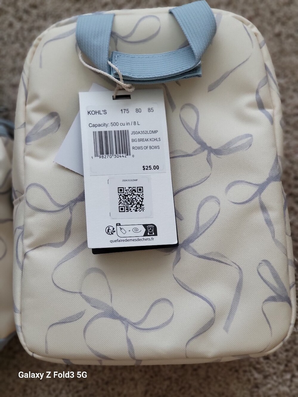 ♥️NWT♥️ Jansport Cream Backpack with Blue Bows & Matching Lunch Box - Picture 6 of 7